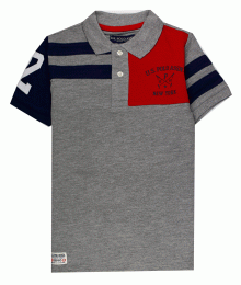 Uspa Grey Wt Red And Blue Colorblock Polo Shirt 